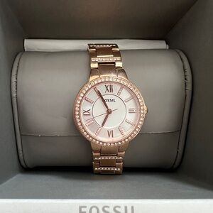 Fossil 'Cecile' Crystal Bezel Chronograph Bracelet Watch(Rose Gold), 40mm